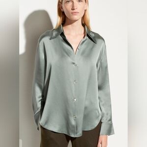 Vince Women's Silk Button Down Shirt - Silver